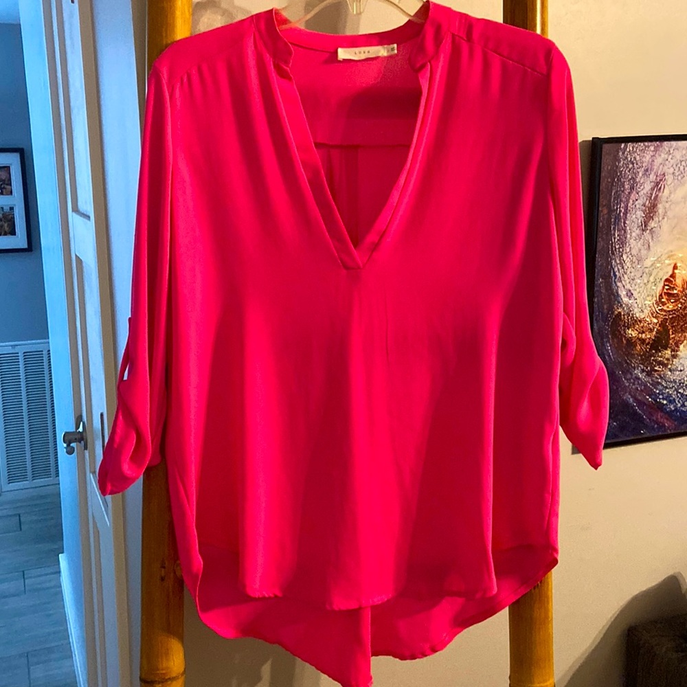Lush Hot Pink Fuchsia Flowey 3/4 Sleeve Blouse Top SZ SMALL - Picture 1 of 6